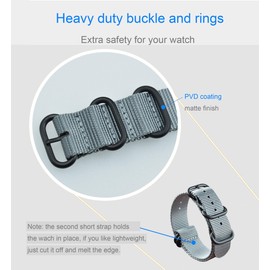 MZBUTIQ 20mm Grey Nylon Watch Straps Men's Replacement Watch Band One-piece Watch Belt 5 Rings