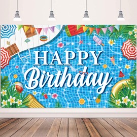 Large Pool Birthday Banner Backdrop 72x43 Inch - Pool Party Decorations Waterproof Summer Birthday Party Banner Backdrop, Pool Party Supplies