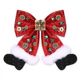 Boderier Christmas Hair Bows for Women Girls Snowflake Hair Bows Clip Crystal Jeweled Ribbon Bows Christmas Outfits Hair Accessories Party Favors Gifts Snowflake-Socks
