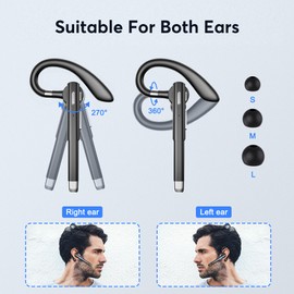 Boytond Headset Bluetooth 5.4, Voice Answer Bluetooth Trucker Headphones Wireless Bluetooth Earpiece 10 Hours Talking Time Built-in Dual Mic Noise Canceling Hands-Free Earphones