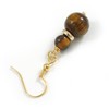 Natural Tiger Eye Stone Double Bead Drop Earrings with 925