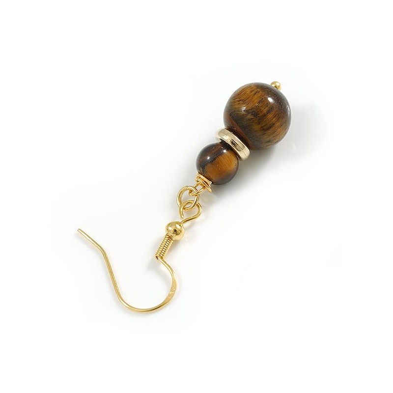 Natural Tiger Eye Stone Double Bead Drop Earrings with 925
