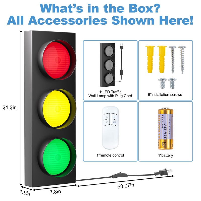 yamxun Traffic Light Lamp Decor on Wall: Remote Control LED