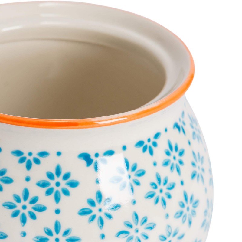 Patterned Sugar Bowl/Pot with Lid - Blue/Orange