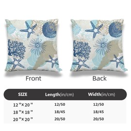 NOCTILYRA Nautical Coastal Throw Pillow Covers 18x18 Set of 2 Beach Ocean Themed Short Plush Pillows Case Starfish Seashell Square Cushion Cover Decorative Pillowcases for Couch Bed