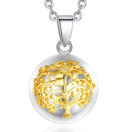 CELESTIA Pregnancy Angel Bola Necklace, Silver-Plated 18K Gold Spherical Pendant with Two Chains, Jewellery Gifts for Pregnant Mother Baby, Copper, No Gemstone