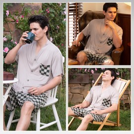 AovYoo Mens Pyjamas Set Modal for Men Summer Cooling Pjs Short Sleeve Sleepwear Nightwear Lightweight Dry Soft Sleep Set With Pocket (UK, Alpha, L, Regular, Regular, Green)