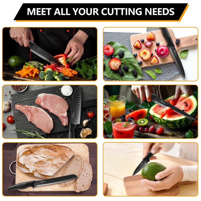 E-far Knife Set with Block, 15 Pieces Kitchen Knife Block