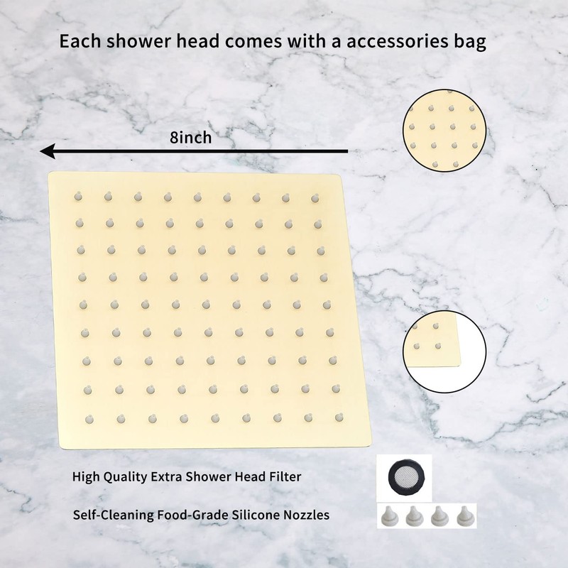 Brushed Gold Shower Head GGStudy 8 inch Square Rain Shower