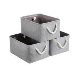 Webeasy Small Storage Box with Handles, Foldable Wardrobe Baskets for Storage, Canvas Linen Storage Baskets for Clothes, Toys, Towels, Office Products, 36cm x 26cm x 16cm, (3pcs Grey)