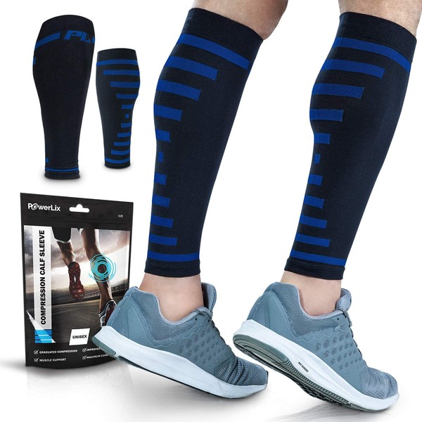 PowerLix Calf Compression Sleeve (Pair) – Supreme Calf Cramp & Shin Splint Sleeves for Men & Women – Leg Compression Socks 20-30 mmHg – Great for Pain Relief, Running, Work, Travel, Sports & More
