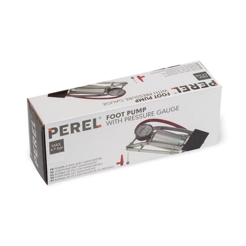 Perel AFP01 Foot Pump and Pressure Gauge, 6.9 Bar Max