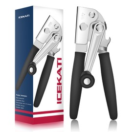 Can Opener Manual, ICEKATI Commercial Heavy Duty Can Opener for Large Cans, Folding Hand Crank Can Opener with Comfortable Long Handles, Sharp Blade Smooth Edge Can Opener