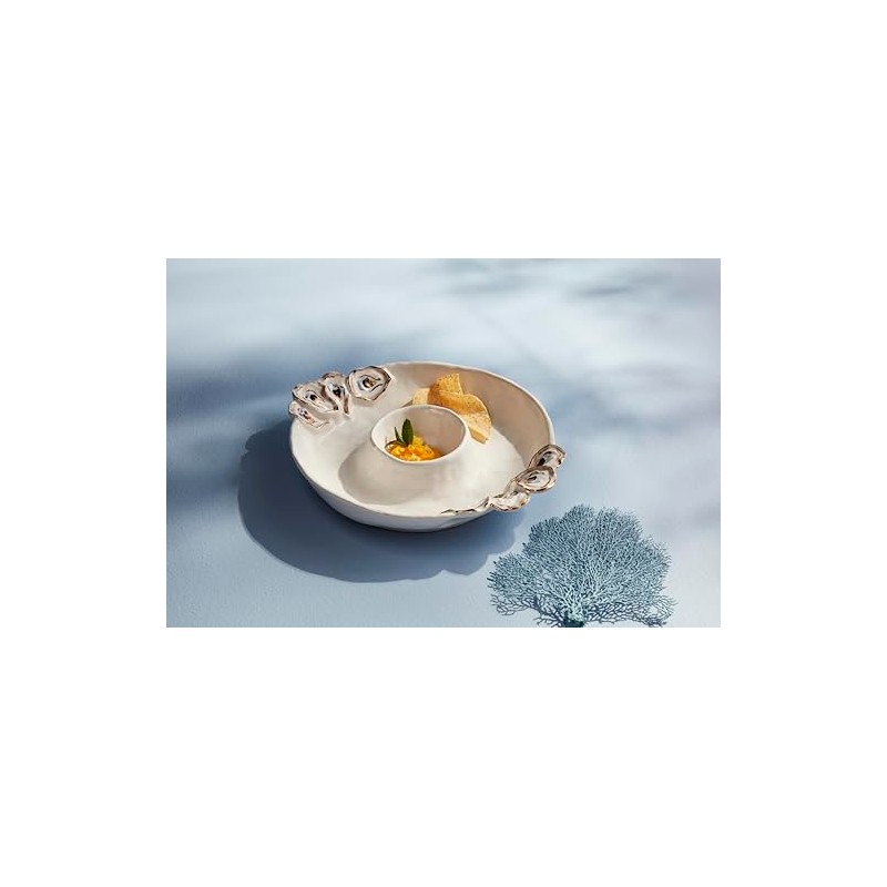Mud Pie Oyster Chip And Dip Bowl Set; 2" x