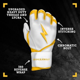 BRUCE BOLT Chrome Series Long Cuff Yellow Batting Glove - Yellow Youth XLarge