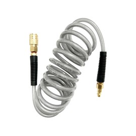 SANFU (PU) Polyurethane Reinforced Recoil 1/4”ID(6.3 x 9.8mm) x 10ft, Air Hose 300PSI with 1/4-Inch Swivel Solid Brass Quick Coupler and Plug, Gray(10')