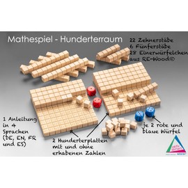 WISSNER® Maths Game Hunderterraum Made of RE-Wood® - Sustainable Educational Game for Children - Made in Germany - Dienes Wands Promotion Material for Decimal Calculation, Math Game for Children of