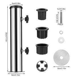 Umbrella Stand Mount Stand Tube Set, Outdoor Stainless Steel Parasol Base Holder PVC Insert Pipe Sleeve, Adjustable Patio Table Umbrella Stand Parts Replacement for Outdoor Garden Backyard Balcony