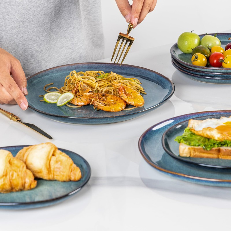 AmorArc Ceramic Dinnerware Sets,Handmade Reactive Glaze Stoneware Plates and Bowls