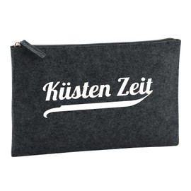 Huuraa Kulturbeutel Küsten Zeit Schriftzug Geschenk 1 Liter Charcoal Filz Küsten Zeit Geschenkidee