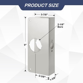 NAUBEA Door Reinforcement Plate, Stainless Steel, Fits 1-3/8" Doors, 2-3/8" Backset, Lock and Door Reinforcer Security, Door Knob/Lock/Latch/Deadbolt Cover Plate, Reinforce and Repair Wood/Metal Doors