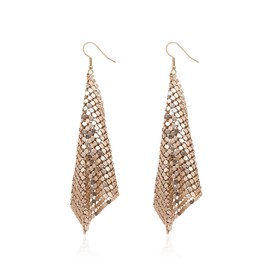 Lightweight Sequin Dangle Earrings Metal Mesh Grid Tassel Drop Earrings Colorful Sequin Earrings for Women Disco Party Bar (Gold)