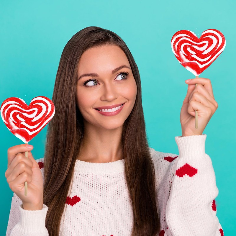 Fruidles Six-Pack 80-Gram Jumbo Heart Swirl Lollipop Red and White