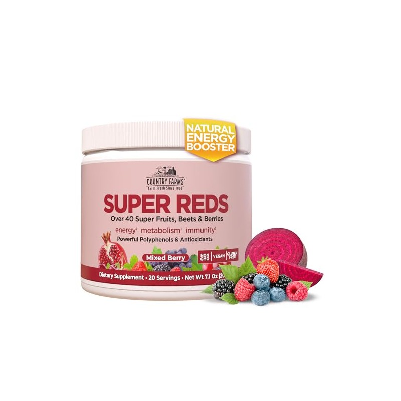 Country Farms Super Reds Energizing Polyphenol Superfood, Antioxidants, Drink Mix,