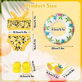 WanderGo 4 Teilig Badeanzug Puppen Set Puppenkleidung Sommer Schwimmset für 30–45 cm Schwimmpuppe Gelb Badeanzug mit Blumenmuster, Schwimmring, Sonnenbrille, Strandschuhe Puppenzubehör