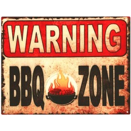 Moritz Decorative Tin Sign Warning BBQ Zone Barbecue Fire 25 x 33 cm Metal Sign Retro Vintage Design for Decoration Wall Decoration