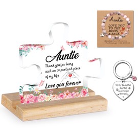 3PCS Aunty Birthday Best Auntie Gifts, Presents for Auntie from Niece Christmas Aunt Gifts Ideas Acrylic Plaque Bracelet Keychain