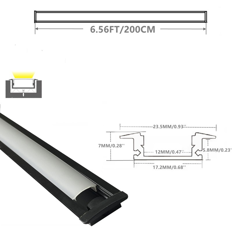 THMOOTHER Recessed LED Strip Black Channel Diffuser 10-Pack 6.56FT,23.5X7MM Tape