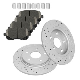 Fraxle Rear Drilled & Slotted Disc Brake Rotors and Ceramic Brake Pads kit for 2008-2012 Dodge Grand Caravan, Journey, 2008-2011 Chrysler Town & Country, Volkswagen Routan