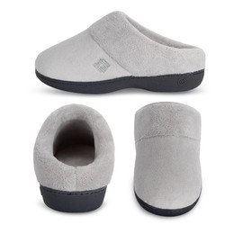 Isotoner Women's Classic Clog Slippers with Memory Foam Comfort and Non-Slip Stability, Light Grey, 9.5-10