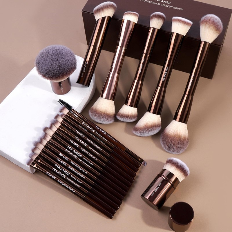 MAANGE 20 Pcs Makeup Brushes with Gift Box, Double-End Multi-functional