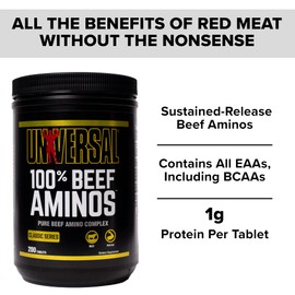 Universal Nutrition - 100% Beef Aminos -3g of Beef Protein Isolate for Recovery and Growth - 200 Tabs