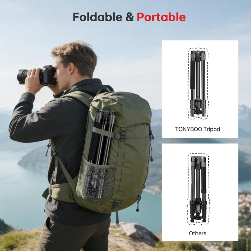 TONYBOO 61.5" Camera Tripod, Aluminum Tripod Monopod with Arca Swiss