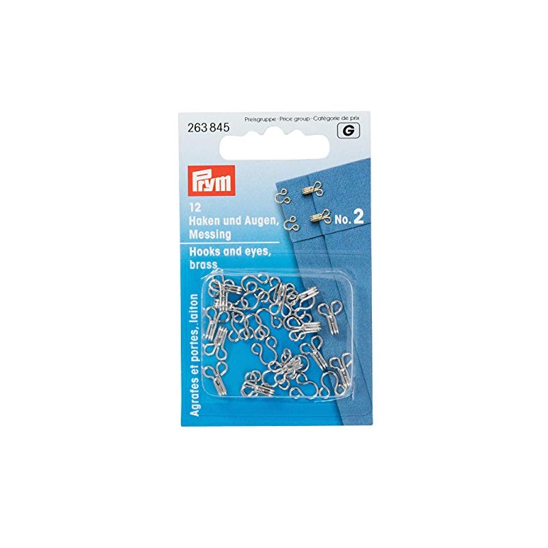 Prym 2 Eyes Hooks and Brass, Pack of 12, Silver