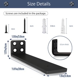 MLOQI 6 Black Pack Heavy Duty Shelf Brackets, L Brackets for Shelves, Brackets for Wood Shelve, 5mm Thick Floating Shelf Bracket Up to 50KG Capacity (8Inch)