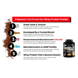 Nutrex Research Whey Protein Powder, Chocolate Muscle Infusion Whey Isolate w/EAA & Hi BCAA for Muscle Gain - 5 Pounds - Muscle Builder for Men & Women, Sports Nutrition, Delicious Taste & Texture