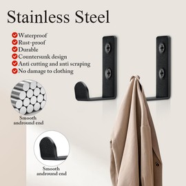JAMEND CLXP 10 PCS Stainless Steel L Shaped Coat Hooks Wall Mounted Single Metal Robe Hook for Hanging Towel, Utility Hooks for Bags, Hat, Cap, Scarf, Cup. Matte Black.