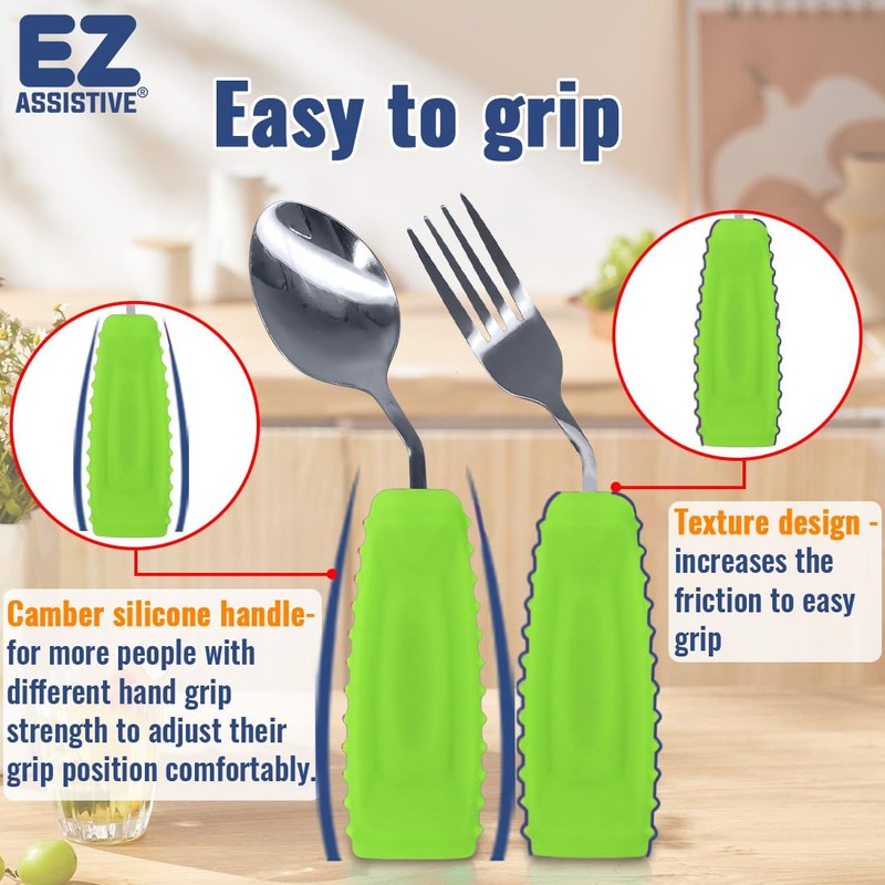 EZ Assistive Adaptive Weighted Utensils Set – Spoon and Fork