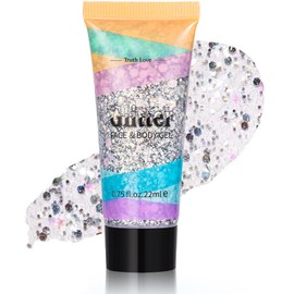 Glitter Face, Glitter Make-Up Face, Chunky Glitter Make-Up, Mermaid Festival Glitter Face Gel, Body Glitter Gel for Festival, Party, Face, Hair, Lips (Sliver)