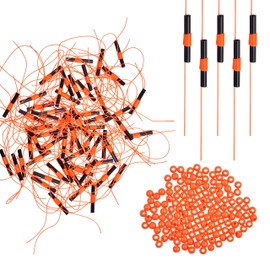 Bobber Stops for Fishing Floats, 100Pcs Slip Bobber Stop Knots with Plastic Beads Bobber Stoppers for Fishing Line or Fishing Leader Saltwater Freshwater Fishing Tackle (Orange)