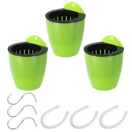PATIKIL 5 Inch Self Watering Plant Pot, 3 Pack Hanging Planters with Cotton Wick and S Hooks Wall Mounted for Indoor Plants Flowers Herbs, Green
