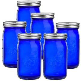 eleganttime Blue Mason Jars Wide Mouth,6 Pack Cobalt Blue Colored Mason Jars 32 oz for Canning, Pickling, Storage, DIY Crafts & Décor