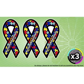 MeramecSigns x3 Autism Awareness Ribbon Sticker 5" Vinyl Sticker Decal puzzle pieces