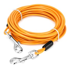 QWORK Heavy Duty Chew Proof Tie Out Cable for Dogs, 30 ft, 2 Pcs, Rotating Hooks, Strong Steel Wire Rope