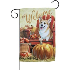 GiftWrap Etc Corgi Fall Welcome Garden Flag – 12" x 18", Double Sided, Fall Decor, Autumn