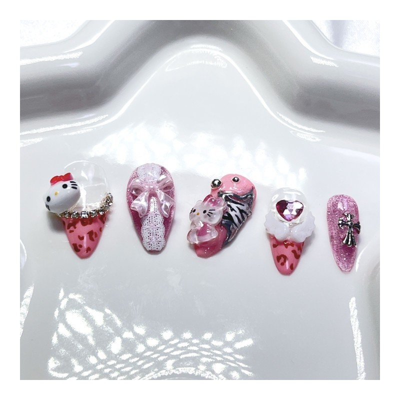 Gyarust Pink Cat Nail - Almond / 갸루st 핑크 고양이네일